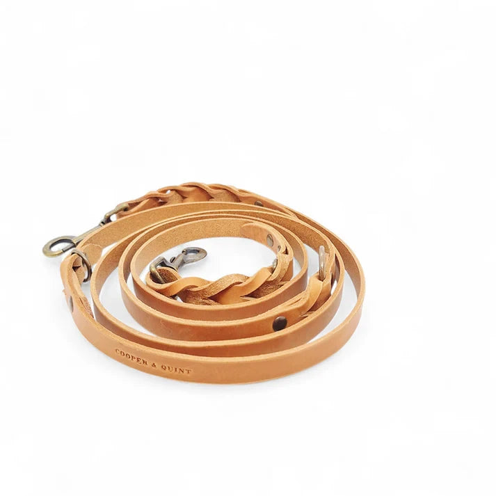 Cooper & Quint Twisted Switch Adjustable Dog Leash – Camel / Cognac