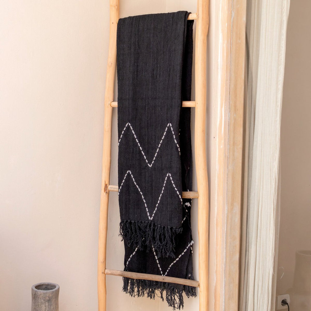 LINGGAH – Handgewebter Baumwollplaid schwarz 140 × 200 cm