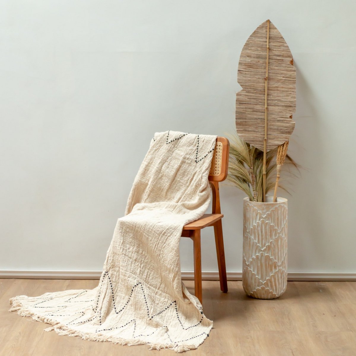 LINGGAH – Handgewebter Baumwollplaid 140 × 200 cm