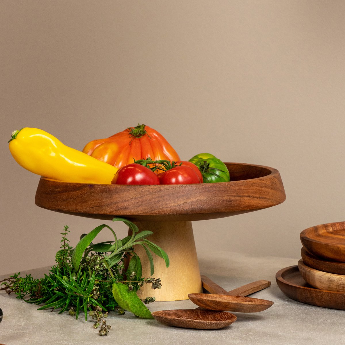 Obstschale auf Fuß Akazienholz