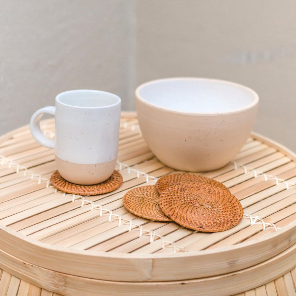 Runde Rattan-Untersetzer, Set mit 4 handgefertigten TIBU