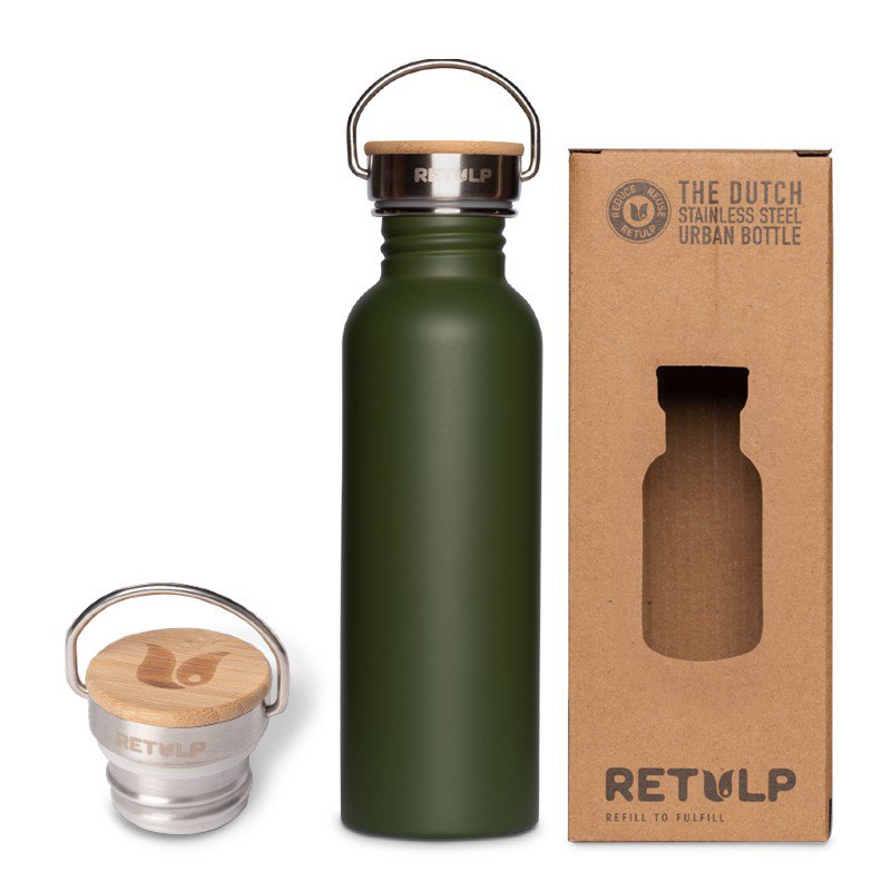 RVS drinkfles lekvrij bamboe dop 750 ml
