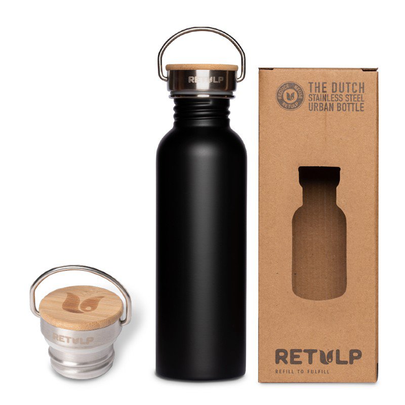 RVS drinkfles lekvrij bamboe dop 750 ml