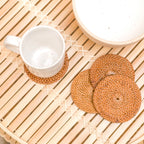 Runde Rattan-Untersetzer, Set mit 4 handgefertigten TIBU
