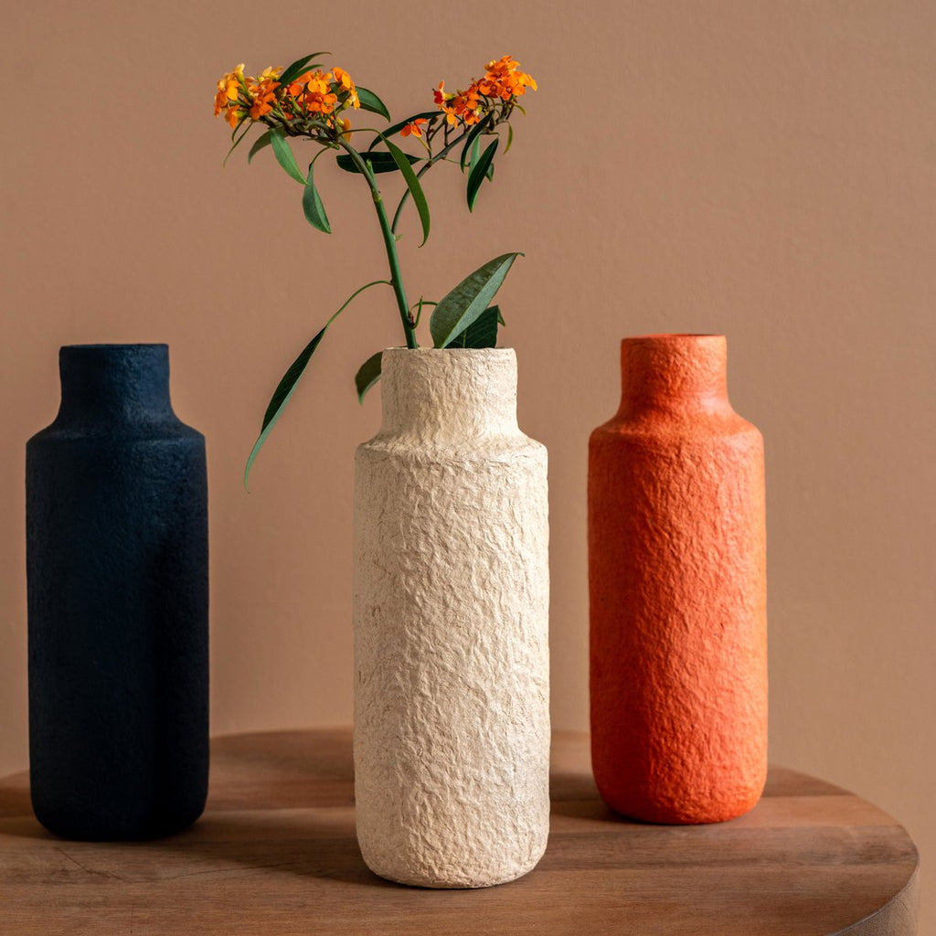 Vase Pappmaché 23 cm orange/schwarz