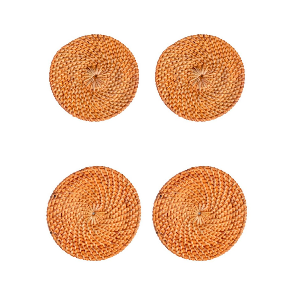 Runde Rattan-Untersetzer, Set mit 4 handgefertigten TIBU