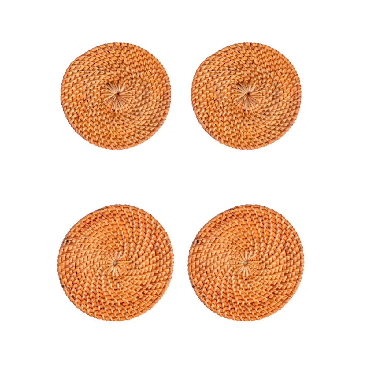 Runde Rattan-Untersetzer, Set mit 4 handgefertigten TIBU