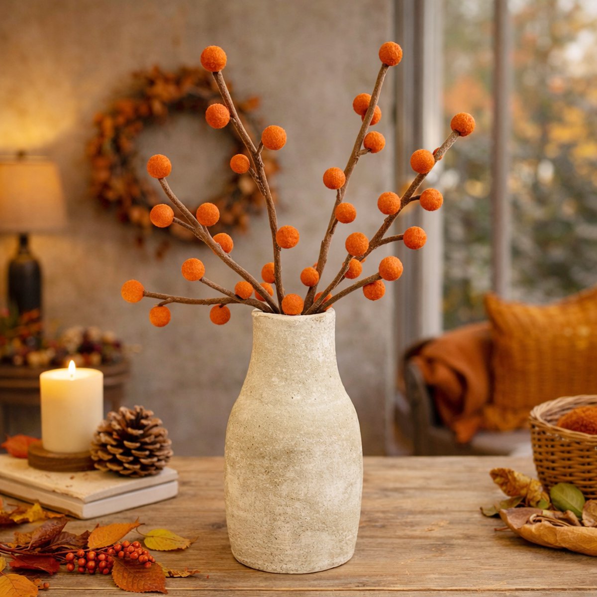 Branch balls orange and burgundy