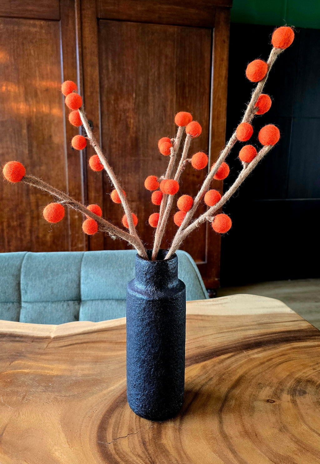 Vase Pappmaché 23 cm orange/schwarz