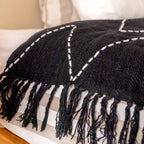 LINGGAH – Handgewebter Baumwollplaid schwarz 140 × 200 cm