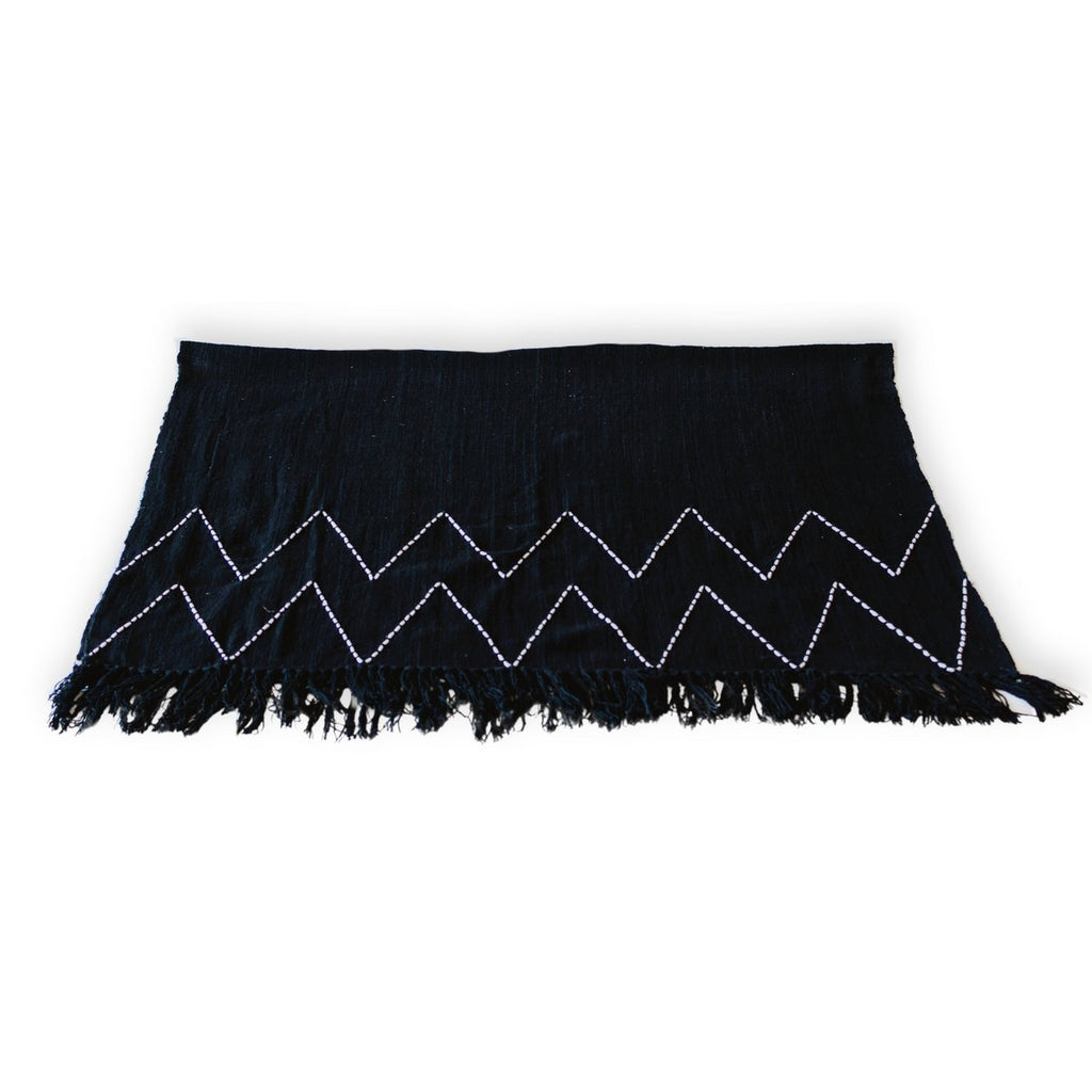 LINGGAH – Handgewebter Baumwollplaid schwarz 140 × 200 cm