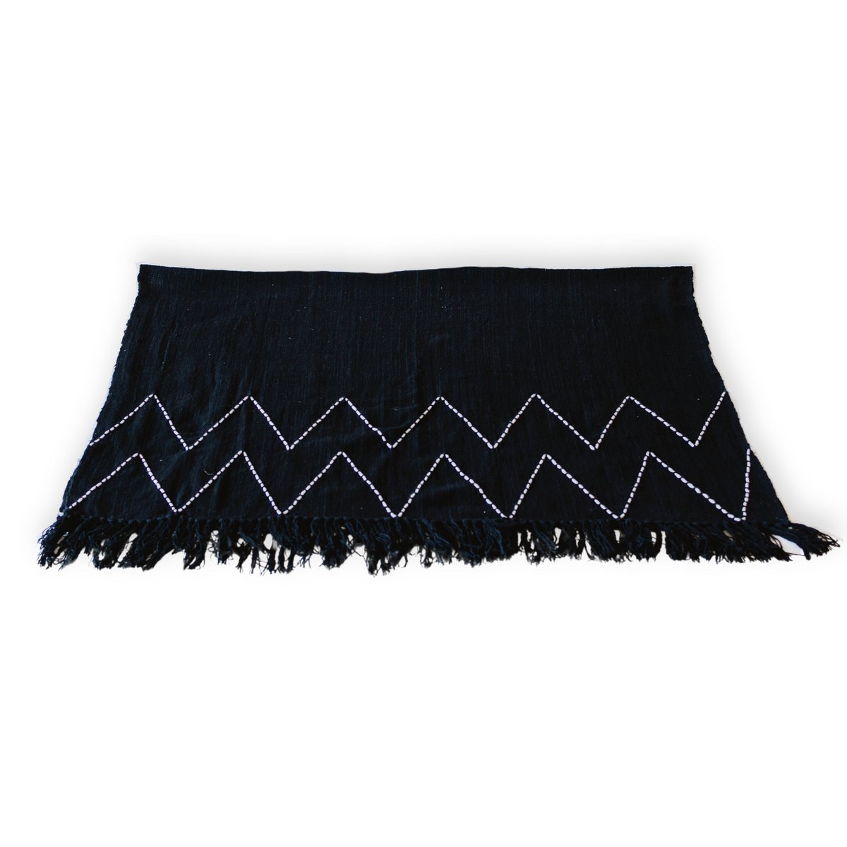 LINGGAH – Handgewebter Baumwollplaid schwarz 140 × 200 cm