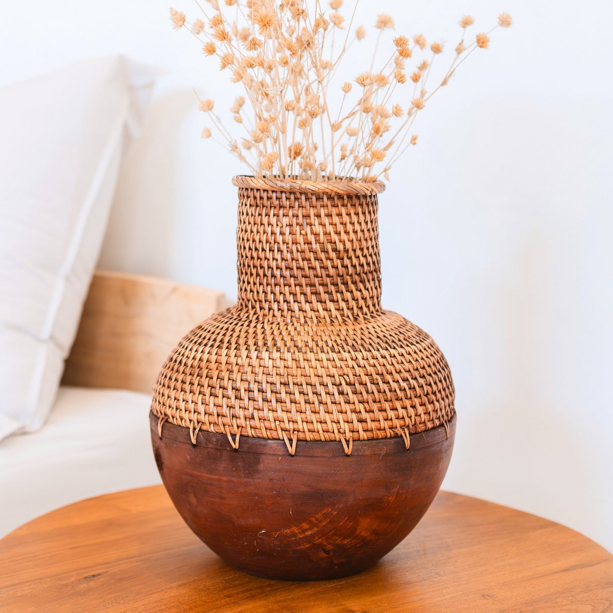 Rotan vaas Kamari - Handgemaakte decoratieve vaas voor droogbloemen