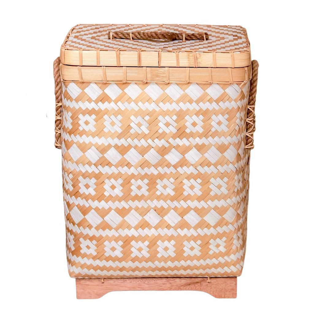 Dari Bamboe Wasmand met Deksel – Beige & Wit