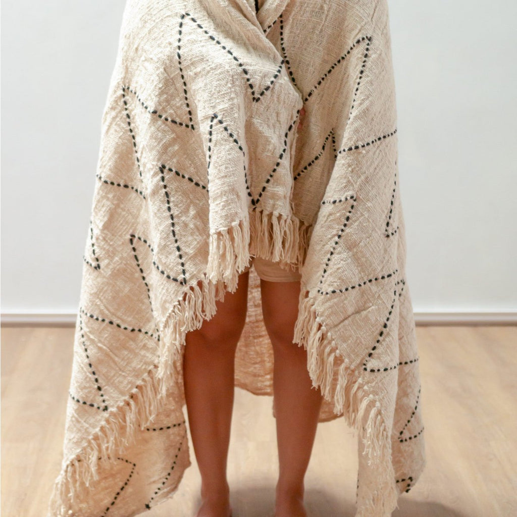 LINGGAH – Handgewebter Baumwollplaid 140 × 200 cm