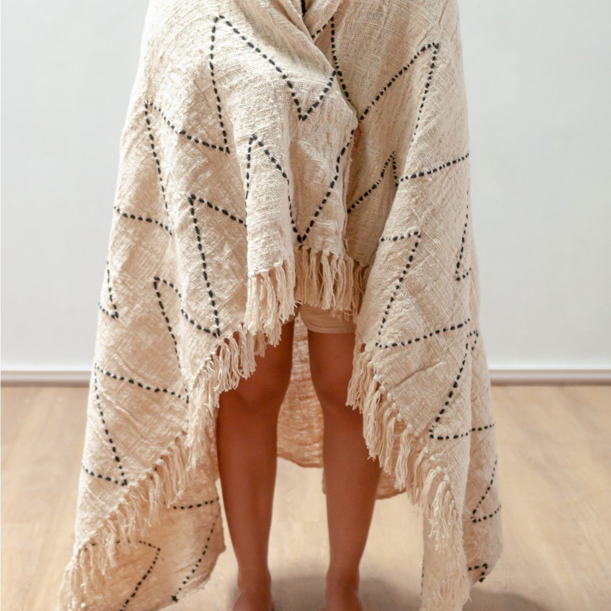 LINGGAH – Handgewebter Baumwollplaid 140 × 200 cm