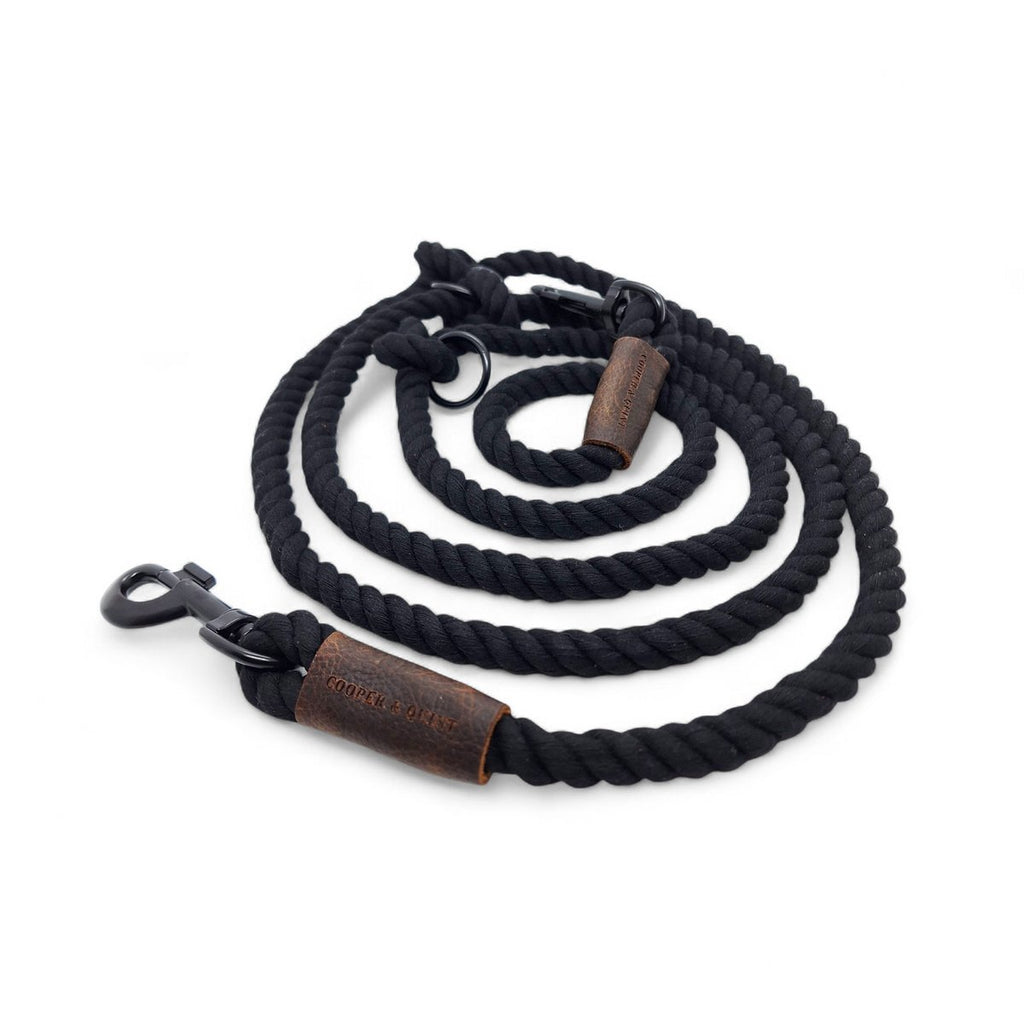 Verstellbare Cooper & Quint Hundeleine Twisted Cotton in Schwarz