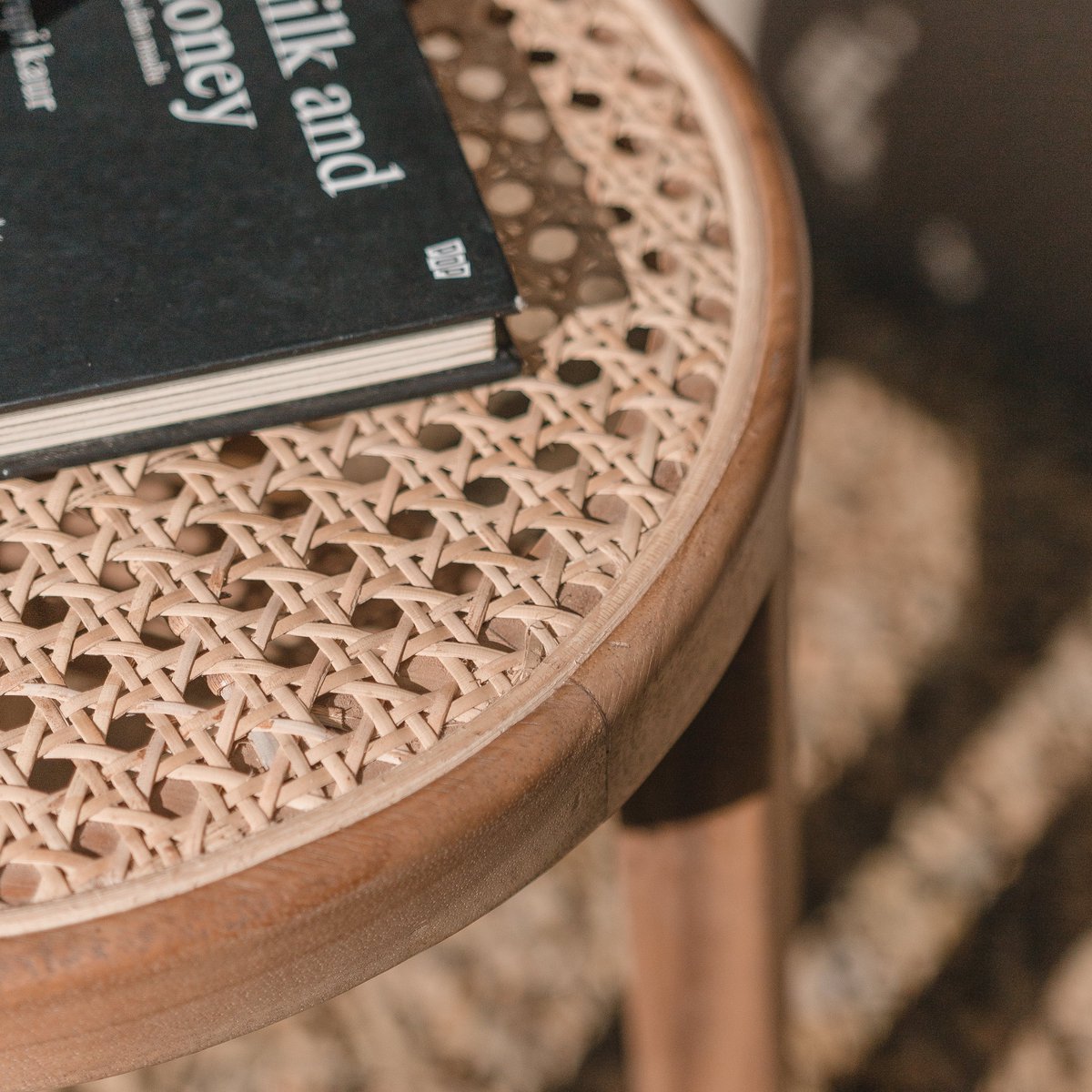 CARAMIN – Handmade stool from rainbow wood & rattan