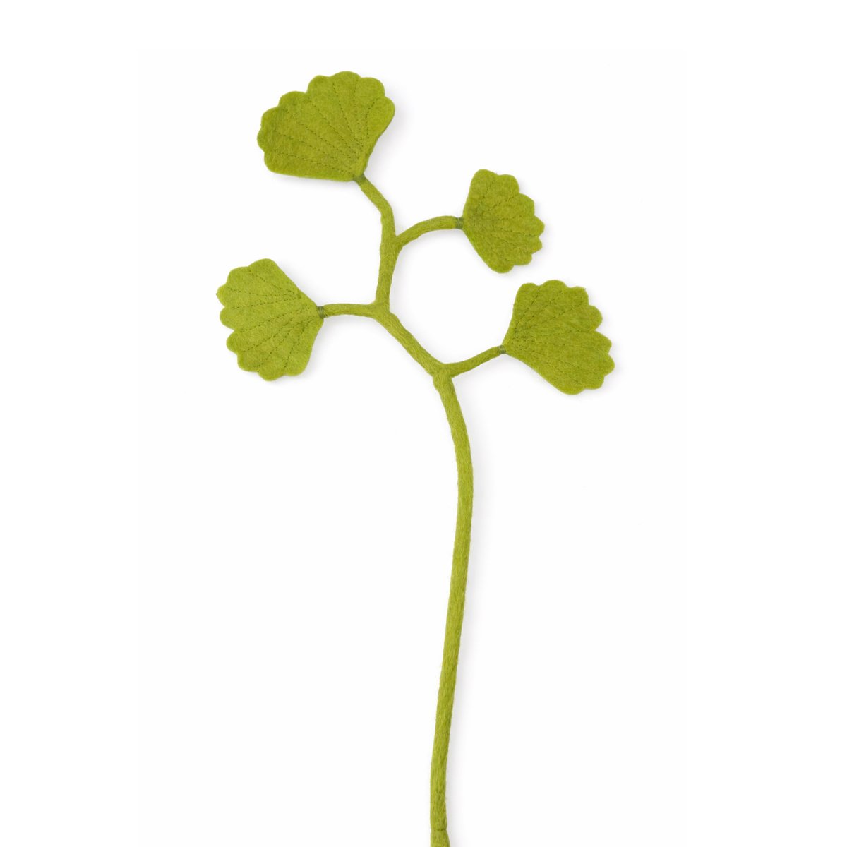 BeYoona groene vilten ginkgo tak van 45 cm met vier bladeren, handgemaakt in Nepal