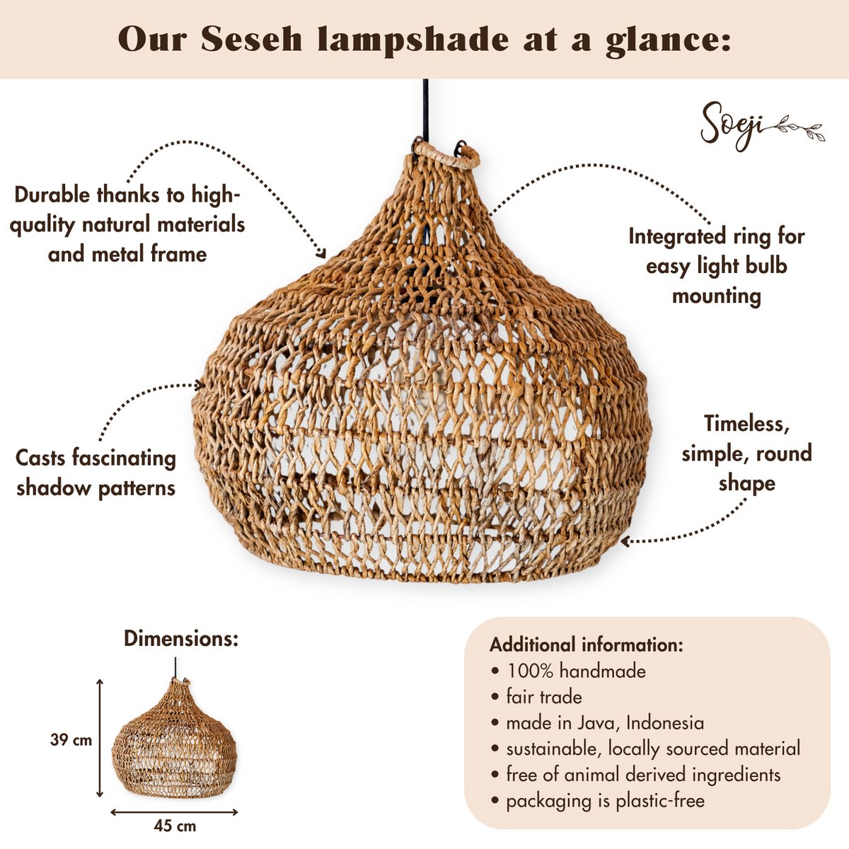 Seseh Lampenkap Bananenvezel 45 cm – Handgemaakt
