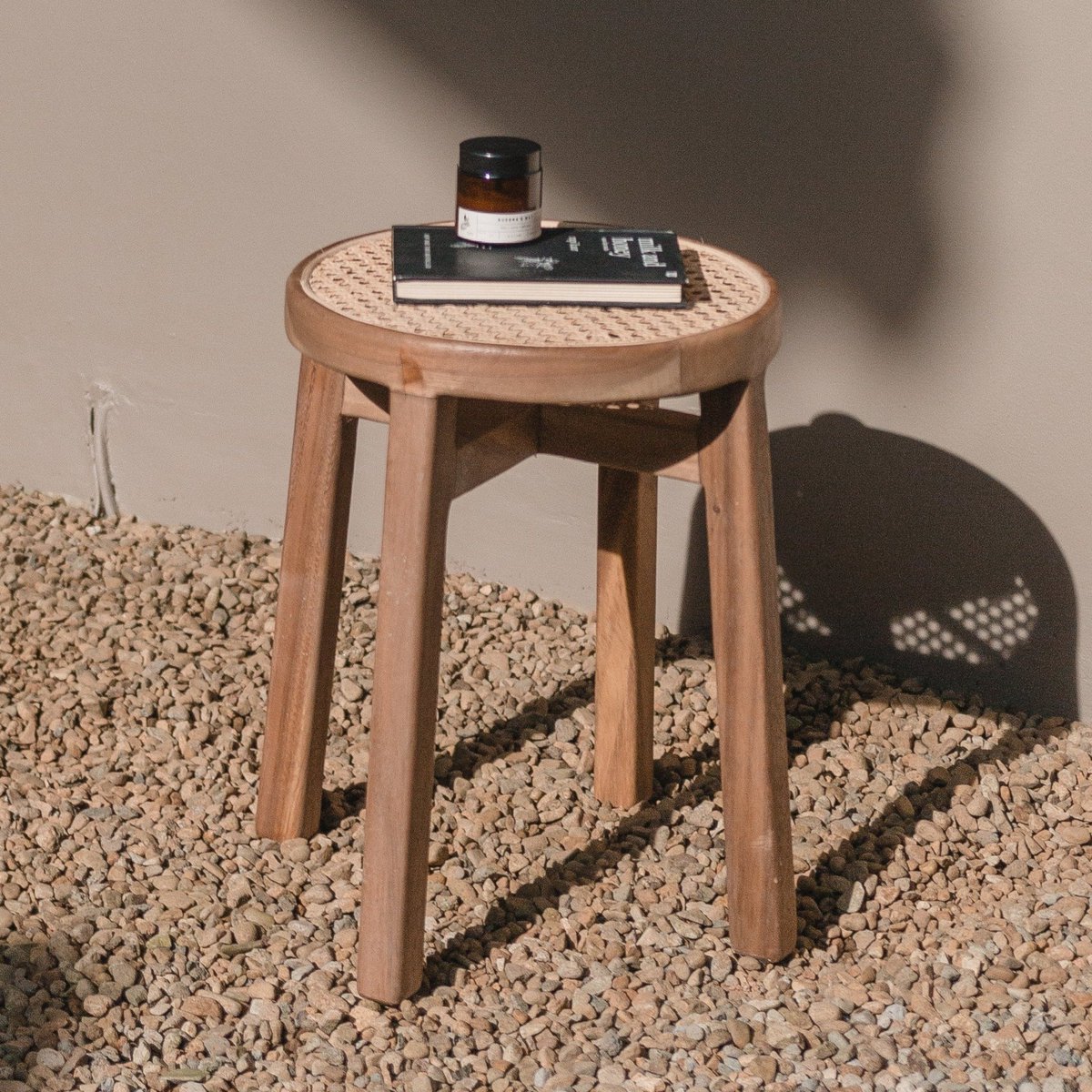 CARAMIN – Handmade stool from rainbow wood & rattan