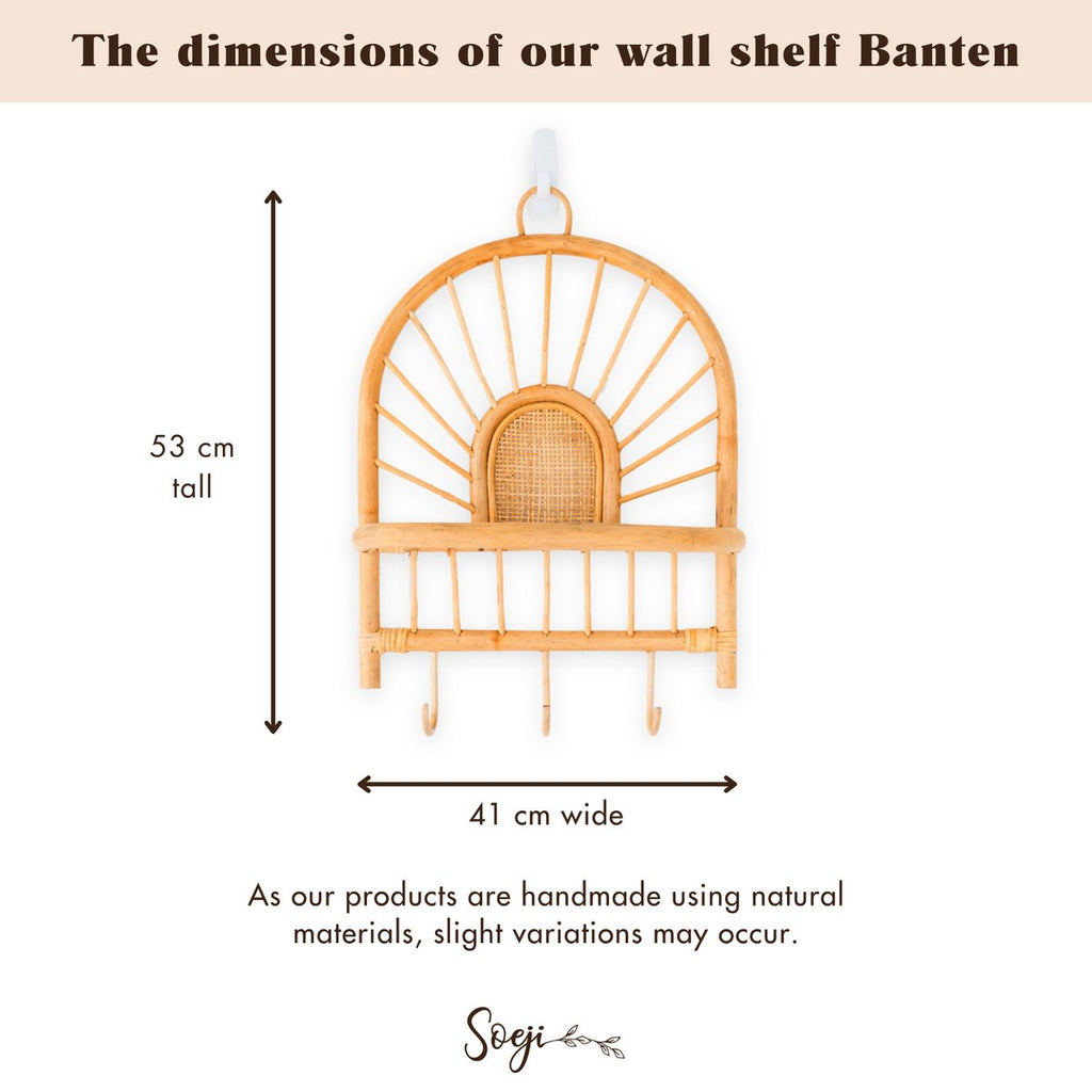 Banten Rotan Wandplank met 3 Haken – Handgemaakt