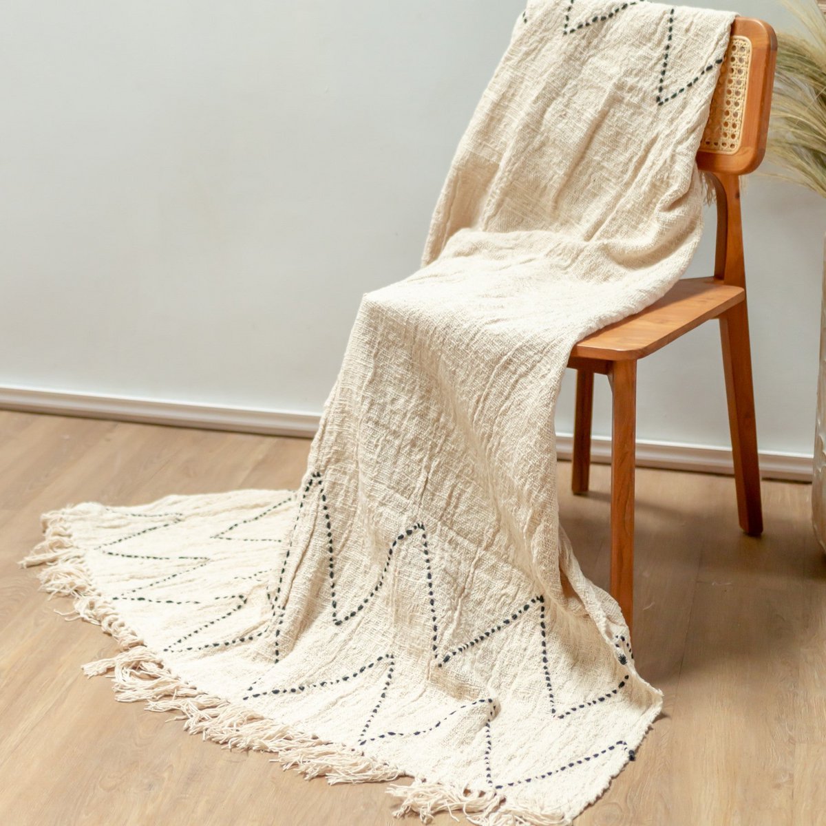 LINGGAH – Handgewebter Baumwollplaid 140 × 200 cm