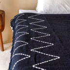 LINGGAH – Handgewebter Baumwollplaid schwarz 140 × 200 cm