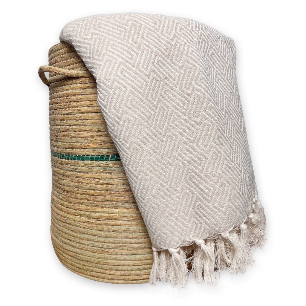 LANTARA Throw Athene Sand Beige plaid van gerecycled katoen met ecru patroon