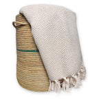 LANTARA Throw Athene Sand Beige plaid van gerecycled katoen met ecru patroon