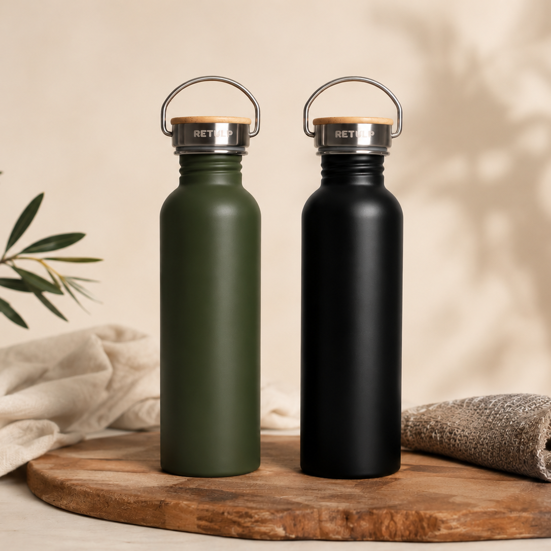 RVS drinkfles lekvrij bamboe dop 750 ml